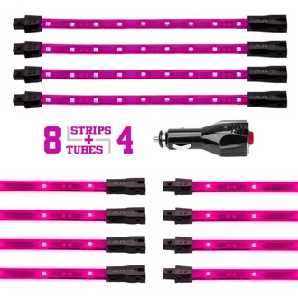 Strip Single Color Underglow LED Accent Light Car/Truck Kit Pink - 8x24In Tube Car + 4x8In