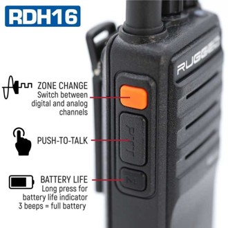 Rugged RDH16 - Business Band Two Way Handheld Radio - Digital and Analog VHF / Black