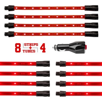 Single Color XKGLOW UnderglowLED Accent Light Car/Truck Kit Red - 8x24In Tube + 4x8In Strip
