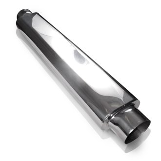 Smooth Oval Muffler - 24in Long 2 1/2in ID Inlets Both Ends