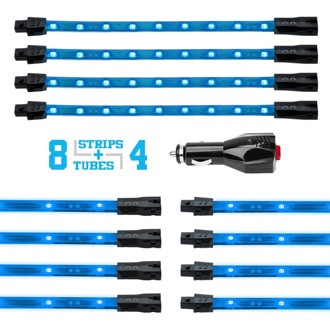 Strip Single Color Underglow LED Accent Light Car/Truck Kit Light Blue - 8x24In + 4x 8In