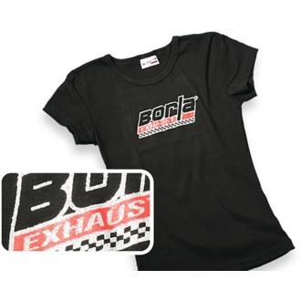 Women's Checkered Black Scoop Neck T-Shirt - Large