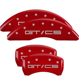 MGP 4 Caliper Covers Engraved 15-21 Ford Mustang GT/CS Front & Rear MGP Red finish silver ch