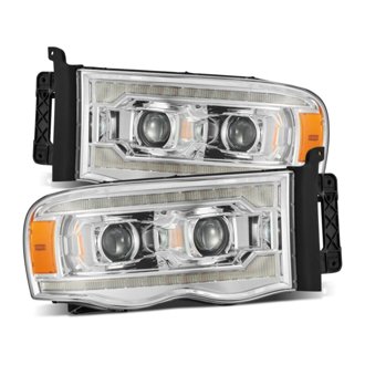 02-05 Dodge Ram 1500 LUXX LED Proj Headlights Plank Style Chrome w/Activ Light/Seq Signal