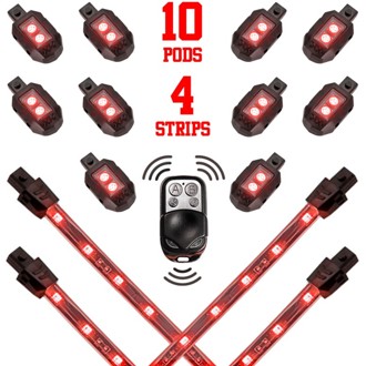Single Color XKGLOW LED Accent Light Motorcycle Kit Red - 10xPod + 4x8InStrips
