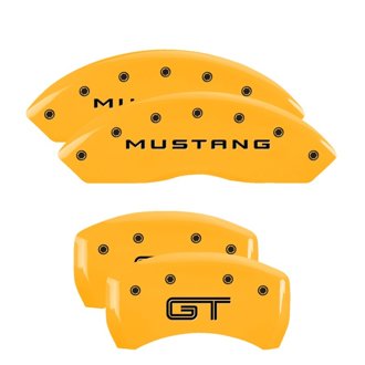 MGP 4 Caliper Covers Engraved Front Mustang Engraved Rear GT Yellow finish black ch