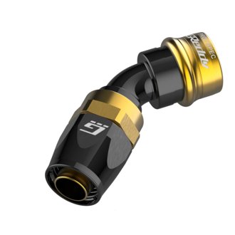 AN06 PRO/SPEC 45deg. Swivel Hose-End - Black/Gold anodized