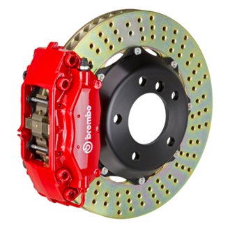 02-06 Mini Cooper Front GT BBK 4 Piston Cast 2pc 320x28 2pc Rotor Drilled-Red