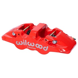 Wilwood Caliper - Aero4-DS Forged Four-Piston Caliper Black 1.12in Piston 1.10in Rotor - Red