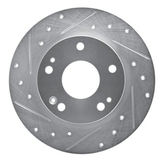 R1 16-25 Honda Civic Hatchback Rear Left Drilled & Slotted Silver Brake Rotor