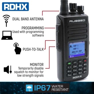 WATERPROOF - Rugged RDH-X - Bus Band 2-Way Radio - Digital and Analog / Safety Yellow