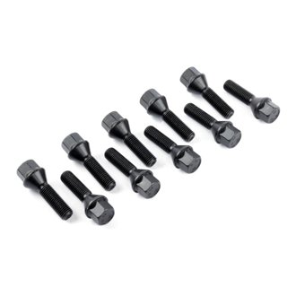 Lug Bolts - Cone Seat - M12x1.5 - 50mm - Black (Set of 10