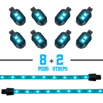Strips Single Color XKGLOW LED Accent Light Motorcycle Kit Light Blue - 8xPod + 2x8In