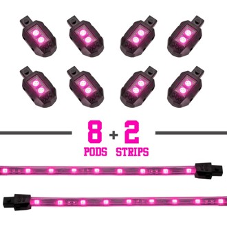 Strips Single Color XKGLOW LED Accent Light Motorcycle Kit Pink - 8xPod + 2x8In