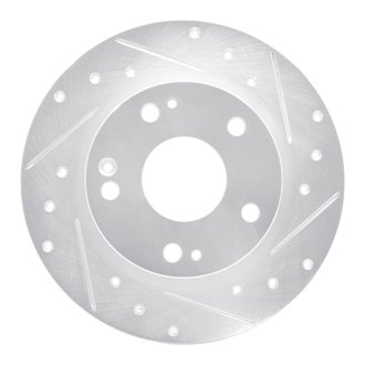 R1 16-25 Honda Civic Hatchback Rear Right Drilled & Slotted Silver Brake Rotor