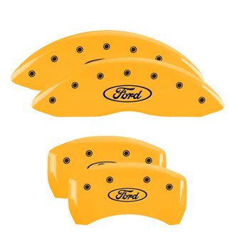 MGP 4 Caliper Covers Engraved Front & Rear Oval logo/Ford Yellow finish black ch