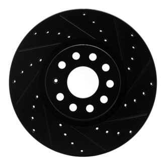 R1 2005-2025 Audi A3 Quattro Front Right Drilled & Slotted Black Brake Rotor