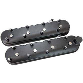 GM LS 1-1/2in Tall OEM Coil Mounts Black Satin Aluminum Valve Cover - Pair