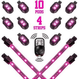 Strips Single Color XKGLOW LED Accent Light Motorcycle Kit Pink - 10xPod + 4x8In