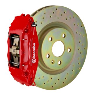 16+ Camaro LS/LT/SS Front GT BBK 6 Piston Cast 355x32 1pc Rotor Drilled-Red