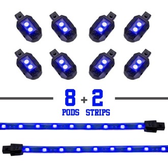 Single Color XKGLOW LED Accent Light Motorcycle Kit Blue - 8xPod + 2x8InStrips