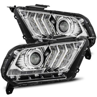 10-12 Ford Mustang PRO-Series Projector Headlights Plank Style Chrome w/Top/Bottom DRL