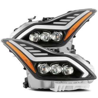 08-13 Infiniti G37 Coupe SD NOVA LED Proj Headlights Plank Gloss Blk w/Activ Light/Seq Sig