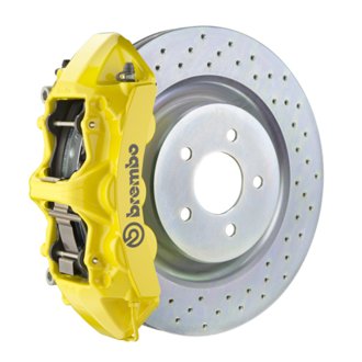 16+ Camaro LS/LT/SS Front GT BBK 6 Piston Cast 355x32 1pc Rotor Drilled- Yellow