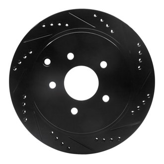 R1 2003-2024 Infiniti FX37 Rear Right Drilled & Slotted Black Brake Rotor