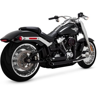 18-22 Harley Softail Wide Tire Shortshots Staggered Exhaust System - Black