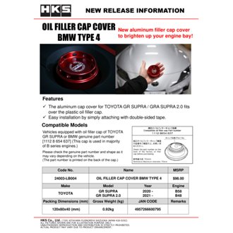 BMW Type 4 Oil Filler Cap Cover