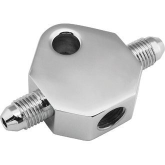 Bikers Choice Chrome Brake Tee 1/8 NPT Center Hole Male AN-3 Side Holes