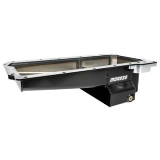GM LS Swap (w/Rear Sump/Spin-On Filter Adapter) Wet Sump 7qt 6in Angled Steel Oil Pan - Black