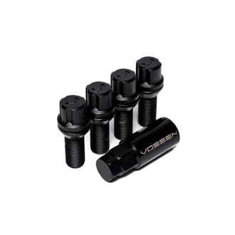 30mm Lock Bolt - 14x1.5 - 17mm Hex - Cone Seat - Black (Set of 4