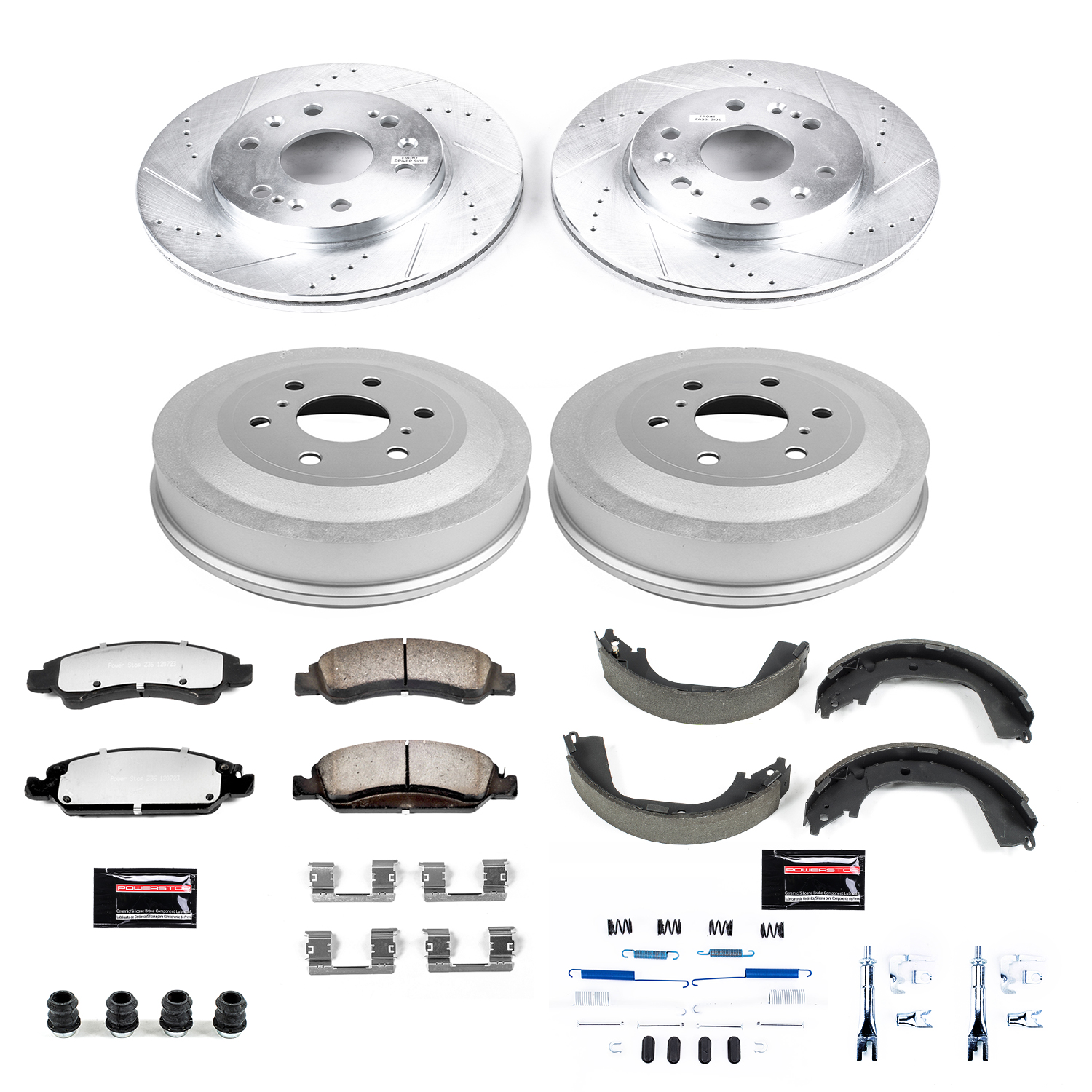 Z36 Truck Ceramic Brake Pads, Drilled + Slotted Rotors, Drum + Shoe Kit