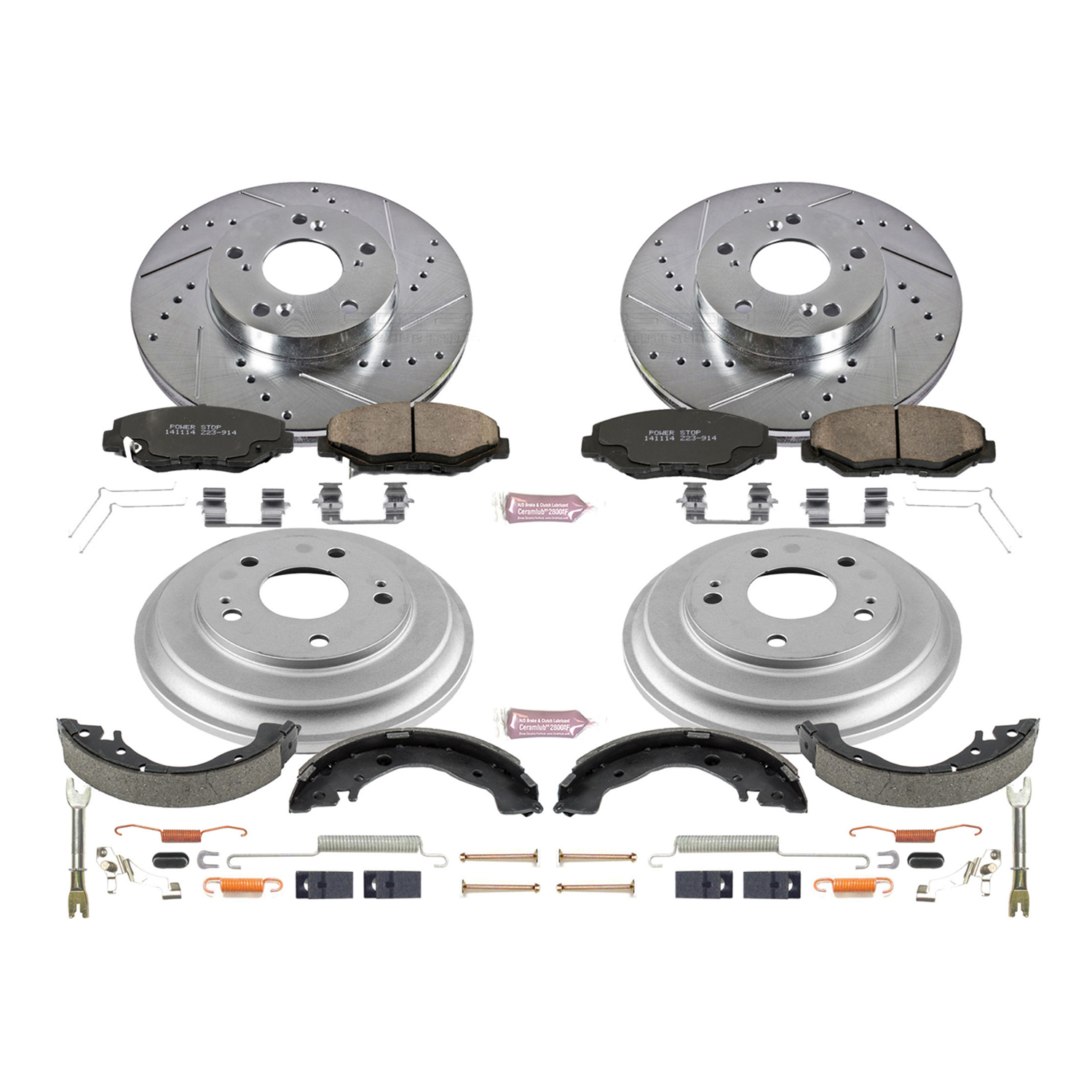 Z23 Daily Driver Carbon-Ceramic Pads, Drilled + Slotted Rotors, Drum + Shoe Kit