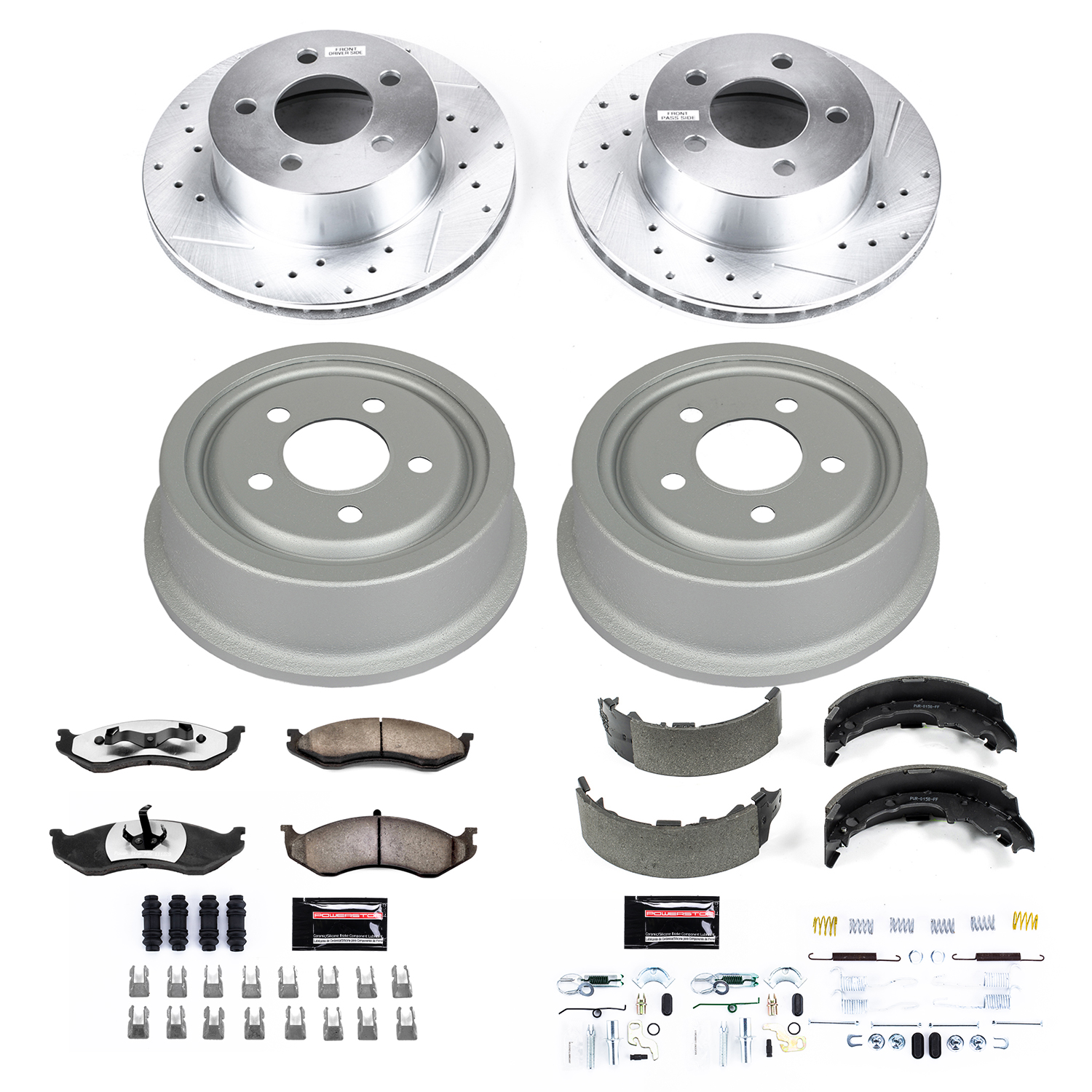 Z36 Truck Ceramic Brake Pads, Drilled + Slotted Rotors, Drum + Shoe Kit