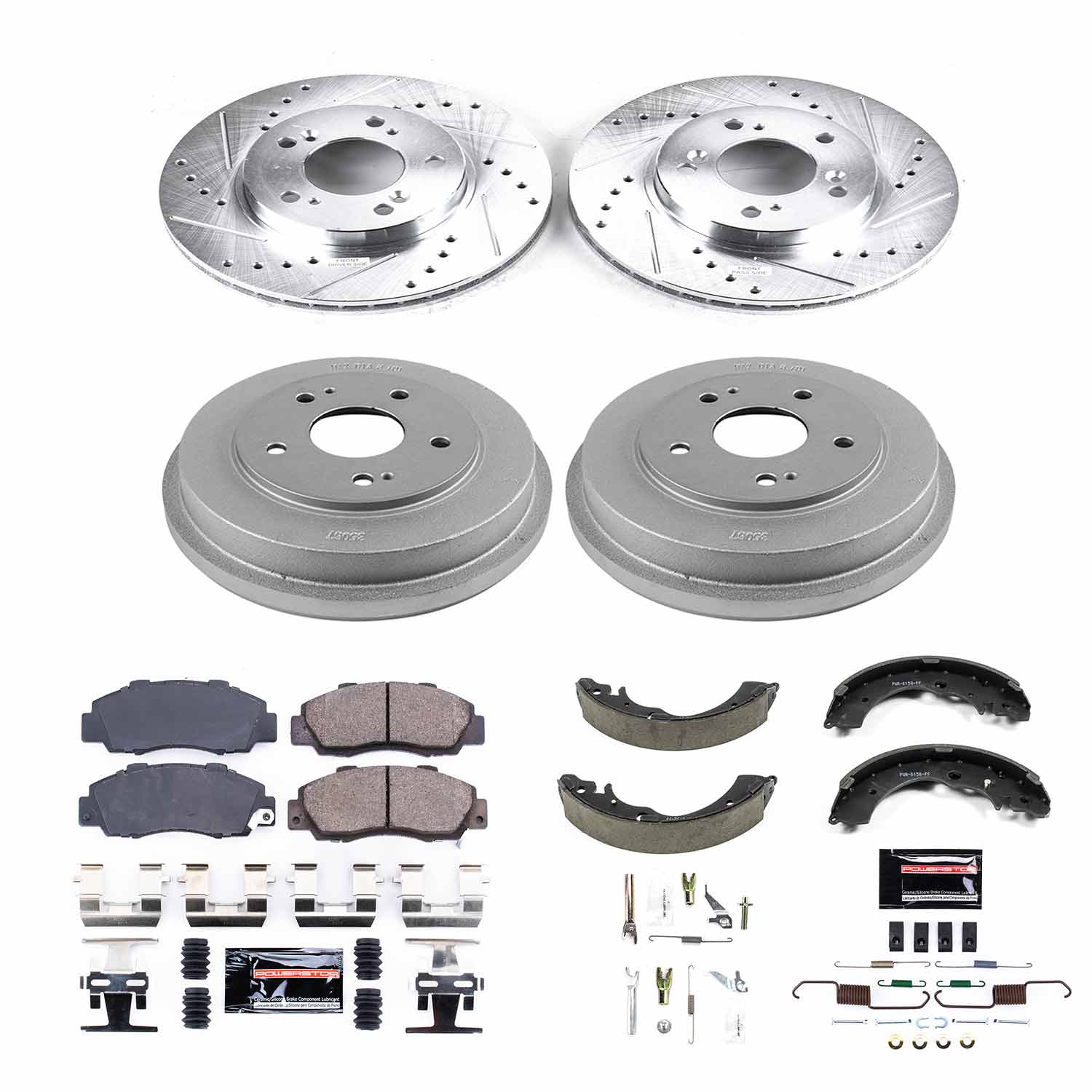 Z23 Daily Driver Carbon-Ceramic Pads, Drilled + Slotted Rotors, Drum + Shoe Kit