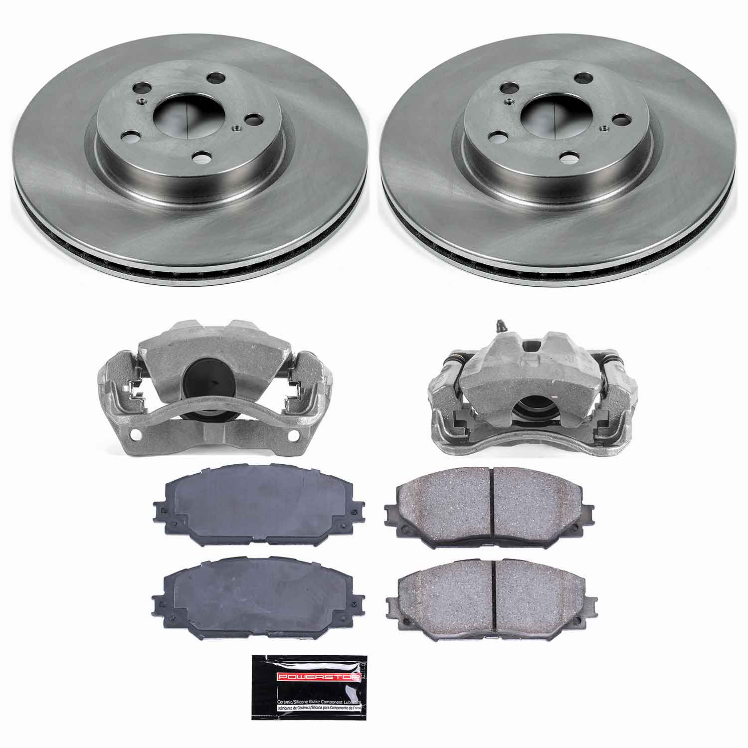 Oe Stock Replacement Low-Dust Ceramic Brake Pad, Rotor And Caliper Kit