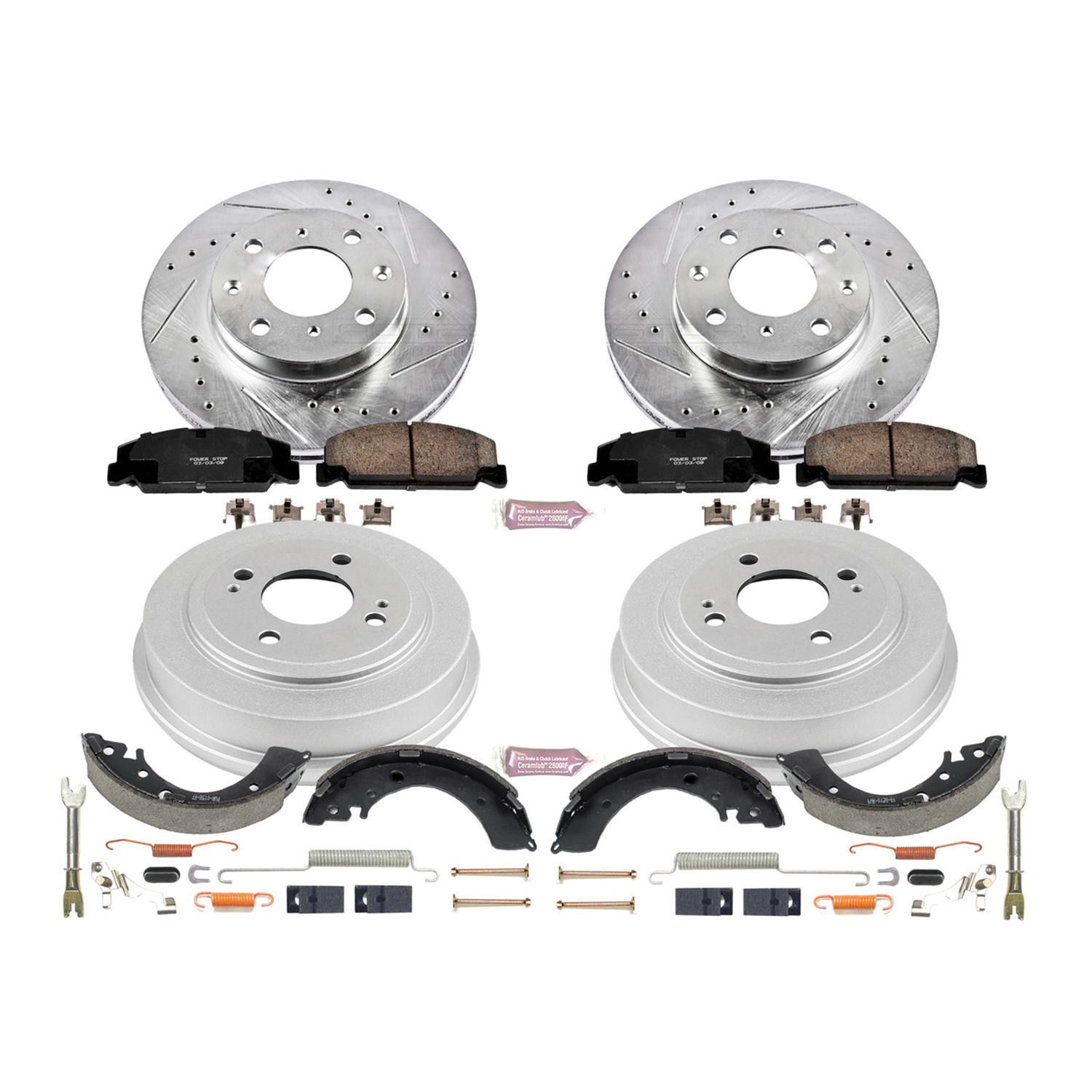 Z23 Daily Driver Carbon-Ceramic Pads, Drilled + Slotted Rotors, Drum + Shoe Kit