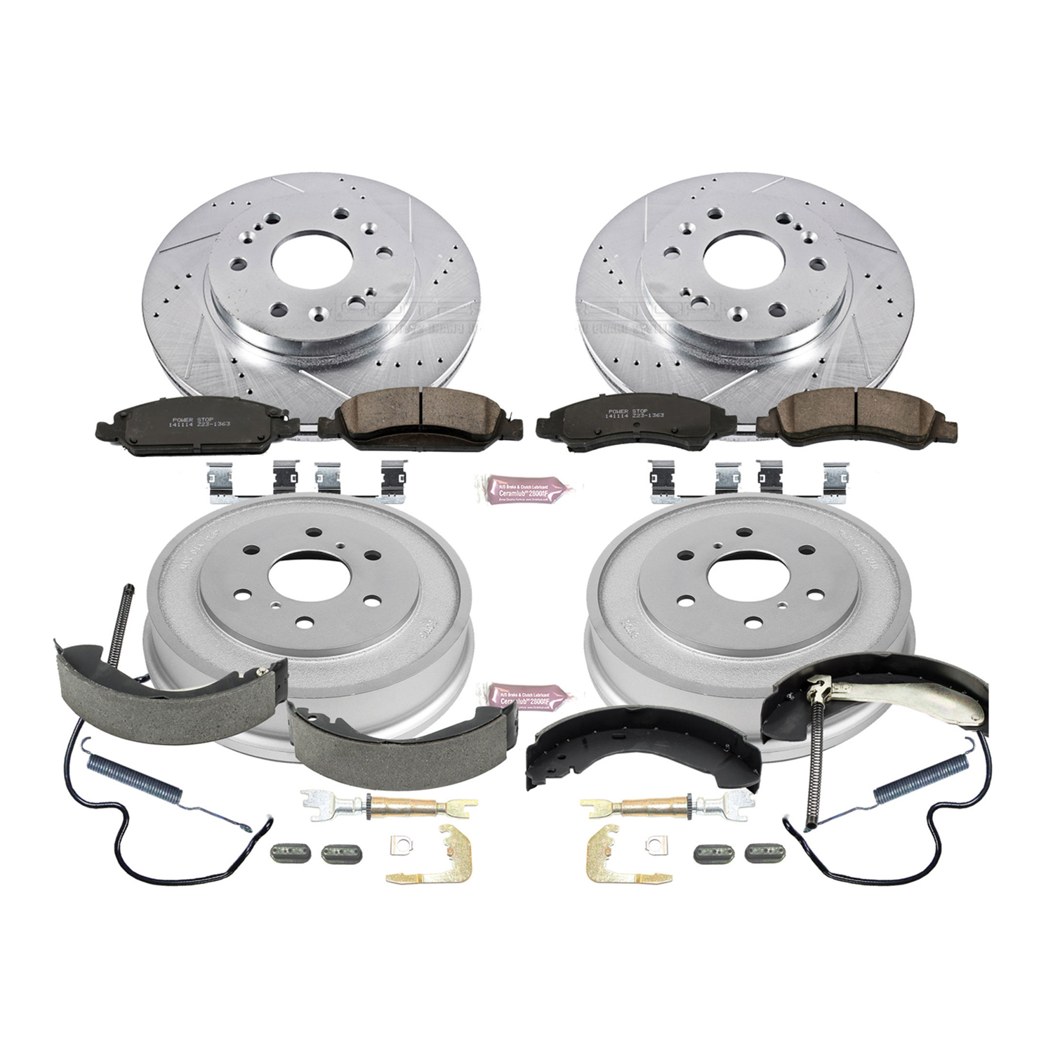 Z23 Daily Driver Carbon-Ceramic Pads, Drilled + Slotted Rotors, Drum + Shoe Kit