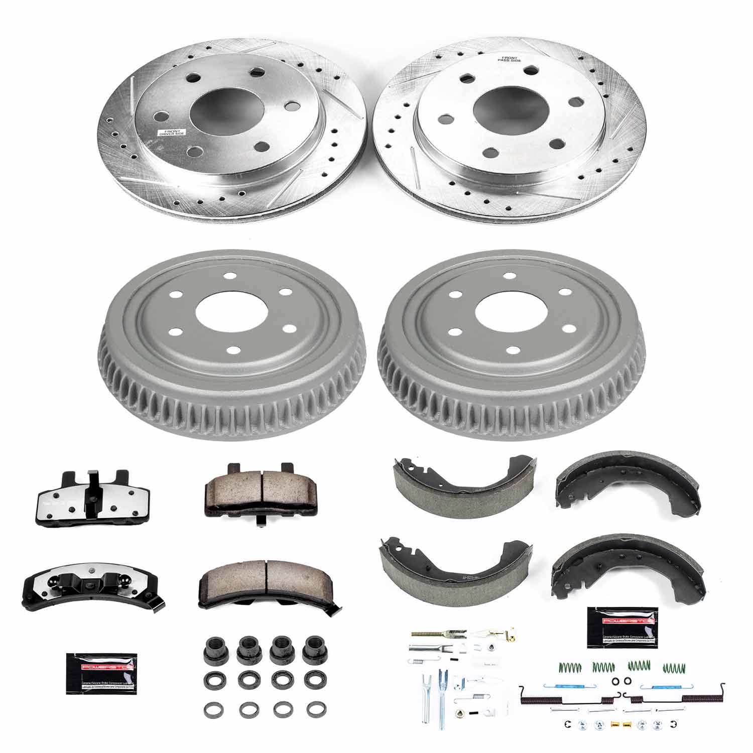 Z36 Truck Ceramic Brake Pads, Drilled + Slotted Rotors, Drum + Shoe Kit