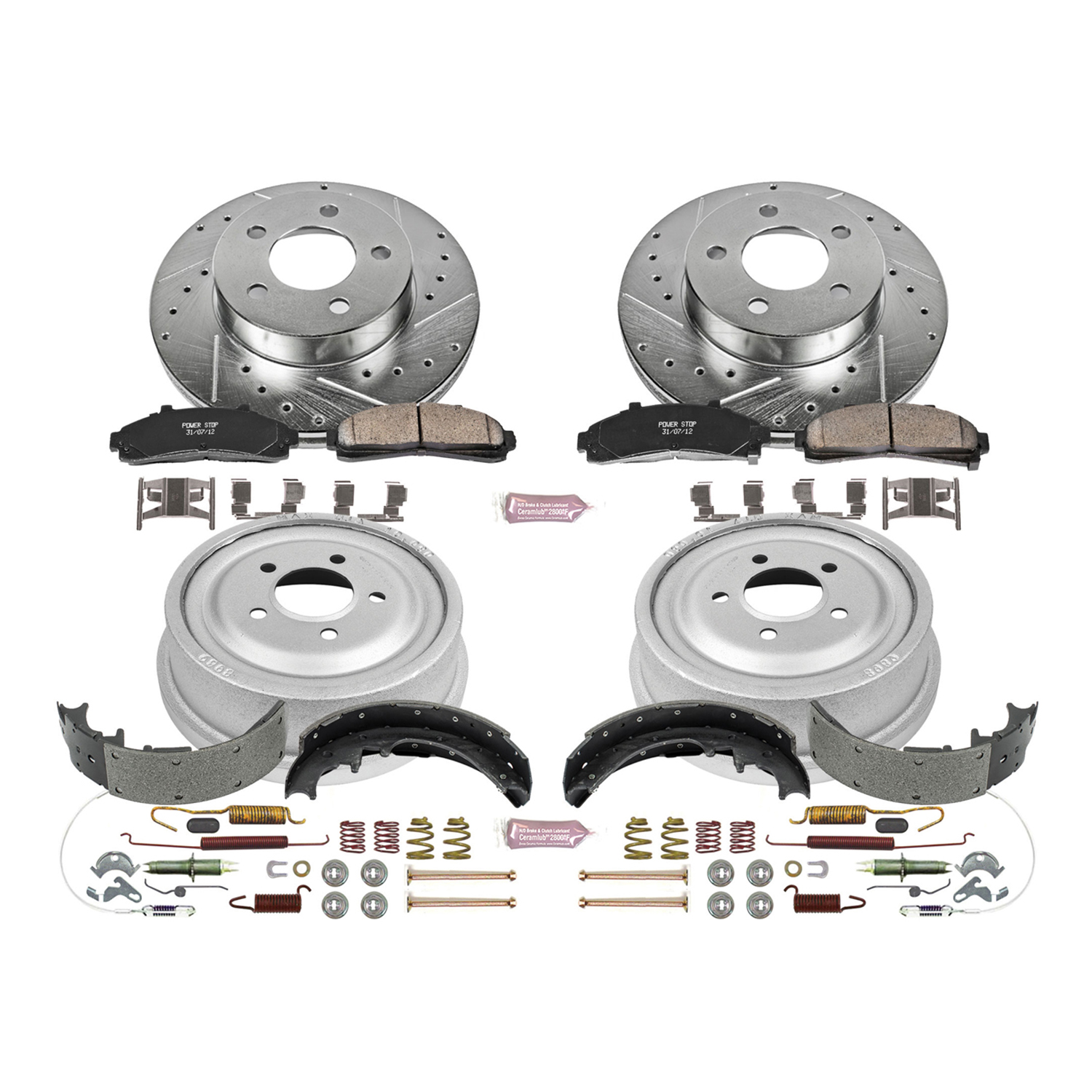 Z23 Daily Driver Carbon-Ceramic Pads, Drilled + Slotted Rotors, Drum + Shoe Kit