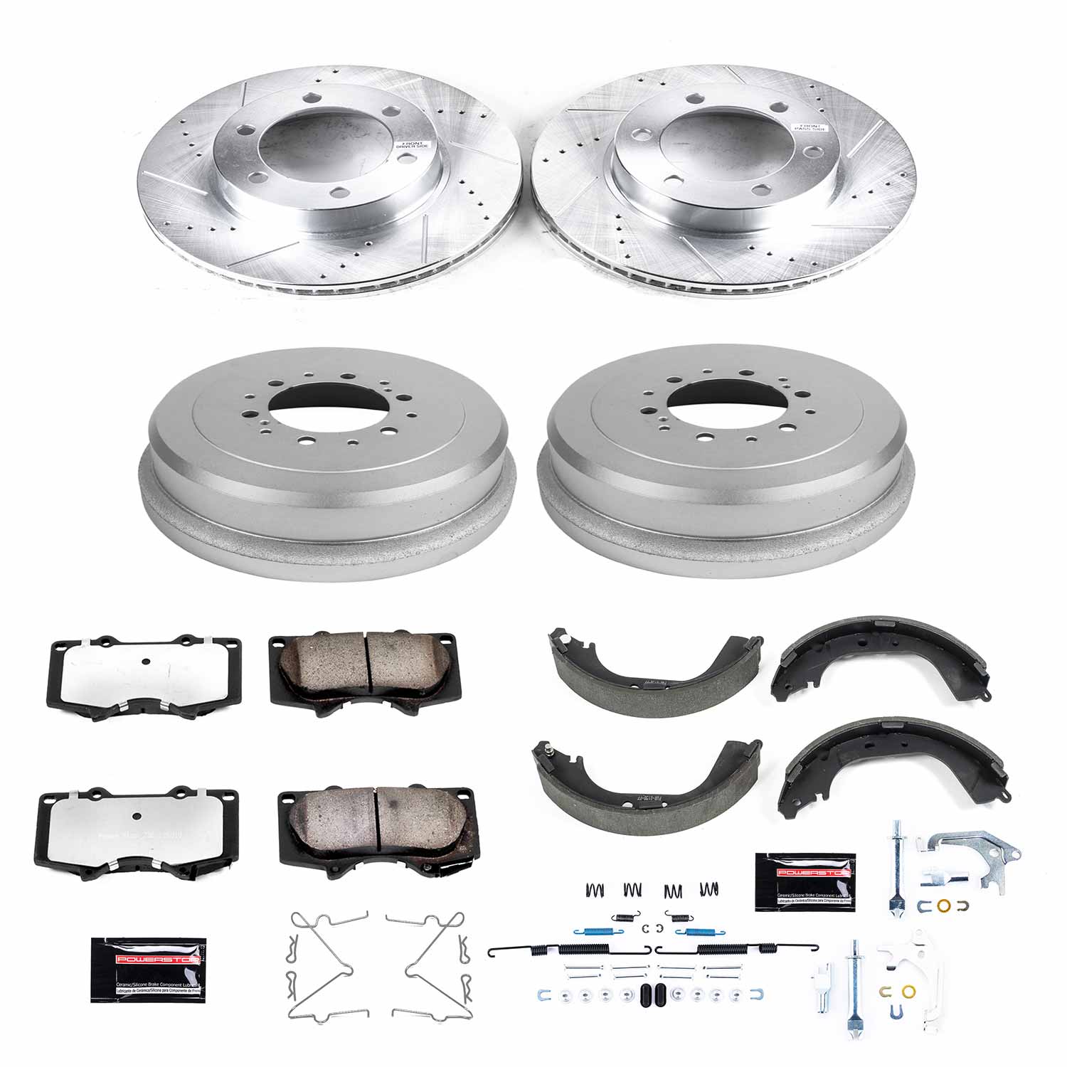 Z36 Truck Ceramic Brake Pads, Drilled + Slotted Rotors, Drum + Shoe Kit