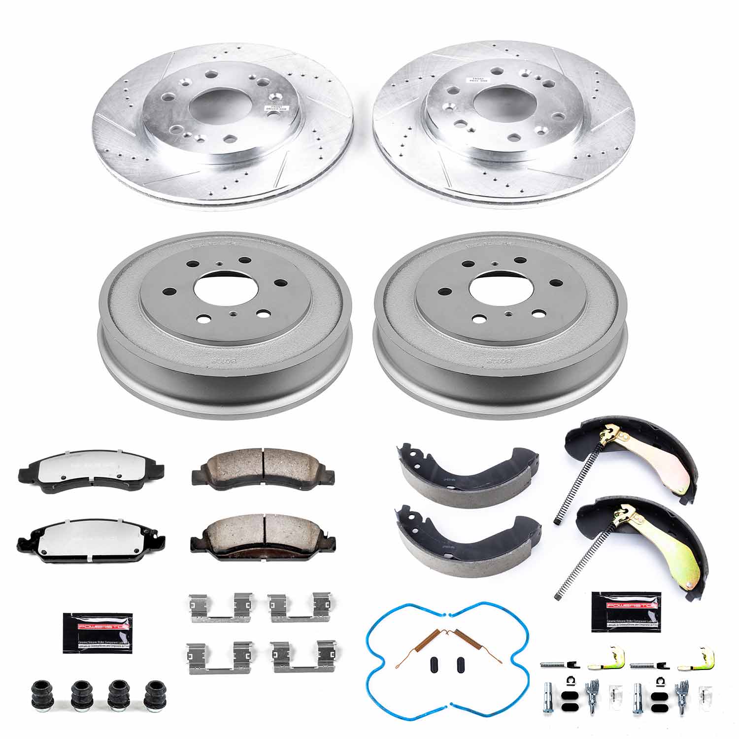 Z36 Truck Ceramic Brake Pads, Drilled + Slotted Rotors, Drum + Shoe Kit