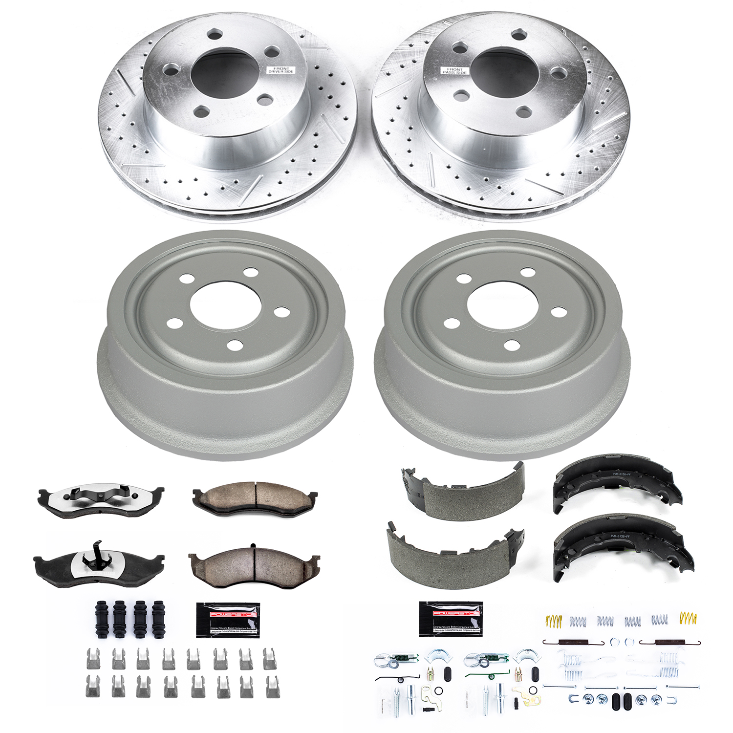 Z36 Truck Ceramic Brake Pads, Drilled + Slotted Rotors, Drum + Shoe Kit