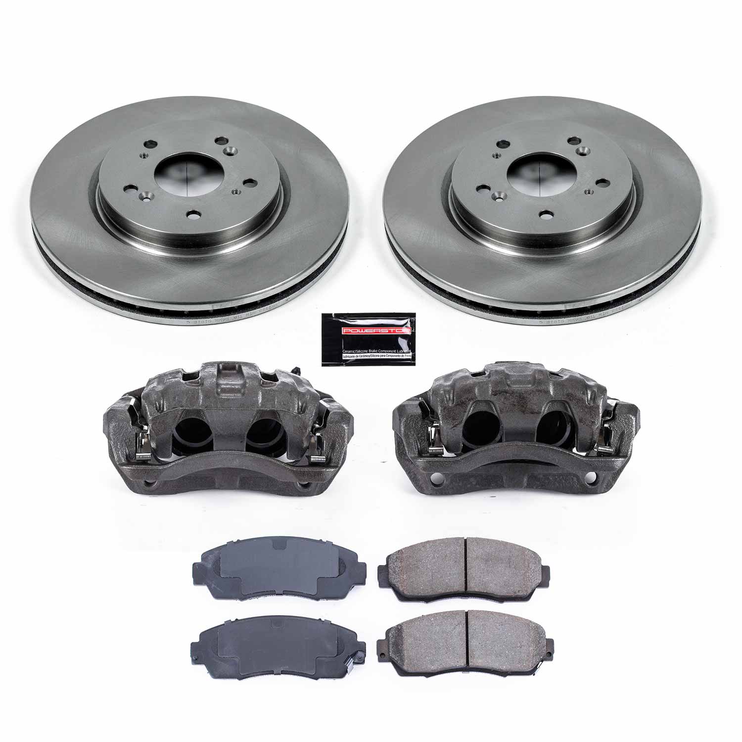 Oe Stock Replacement Low-Dust Ceramic Brake Pad, Rotor And Caliper Kit
