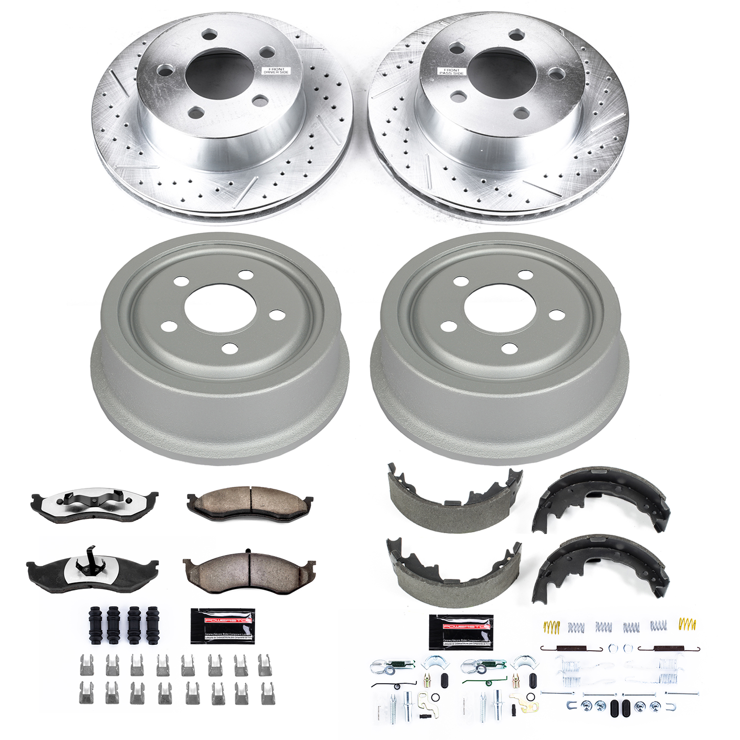 Z36 Truck Ceramic Brake Pads, Drilled + Slotted Rotors, Drum + Shoe Kit