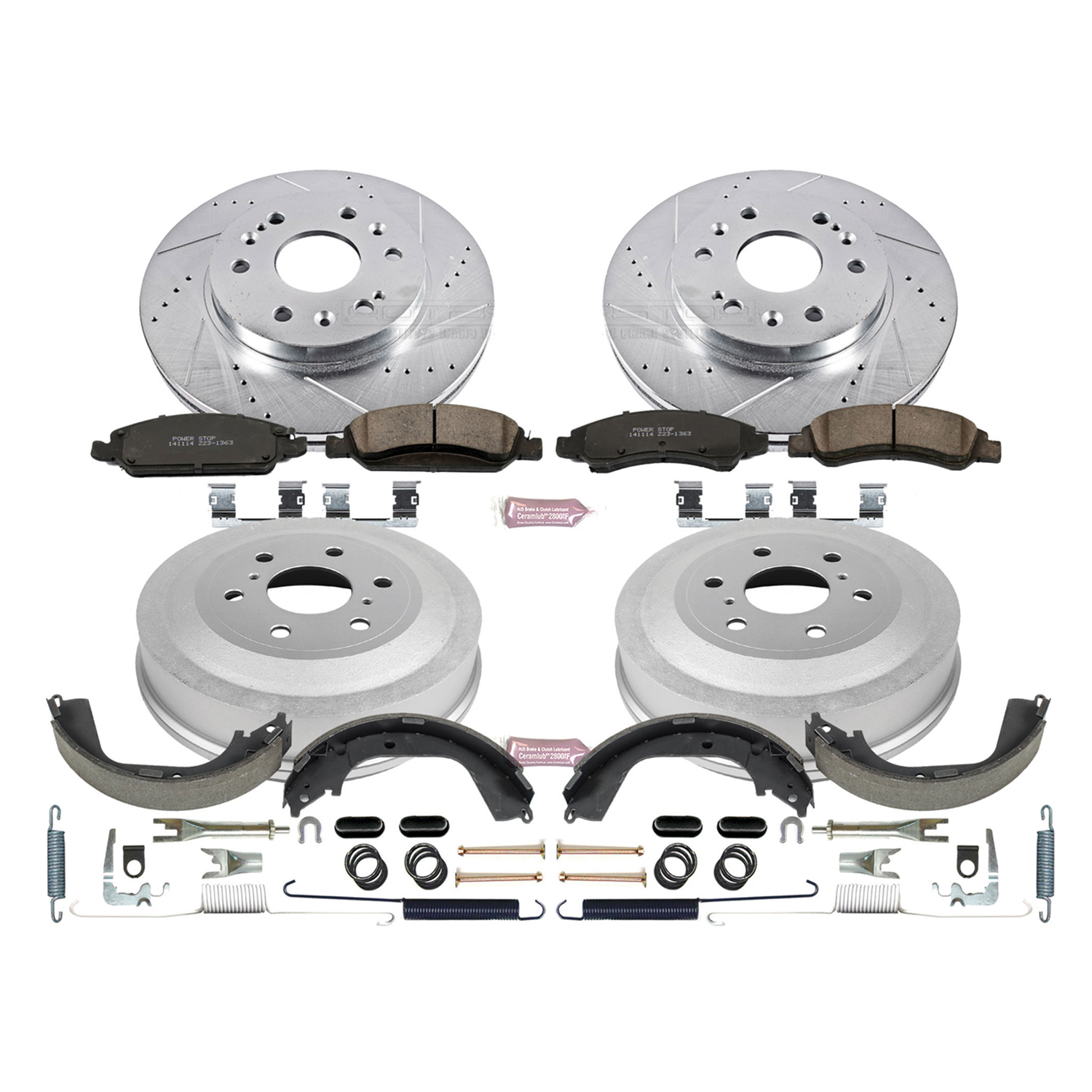 Z23 Daily Driver Carbon-Ceramic Pads, Drilled + Slotted Rotors, Drum + Shoe Kit