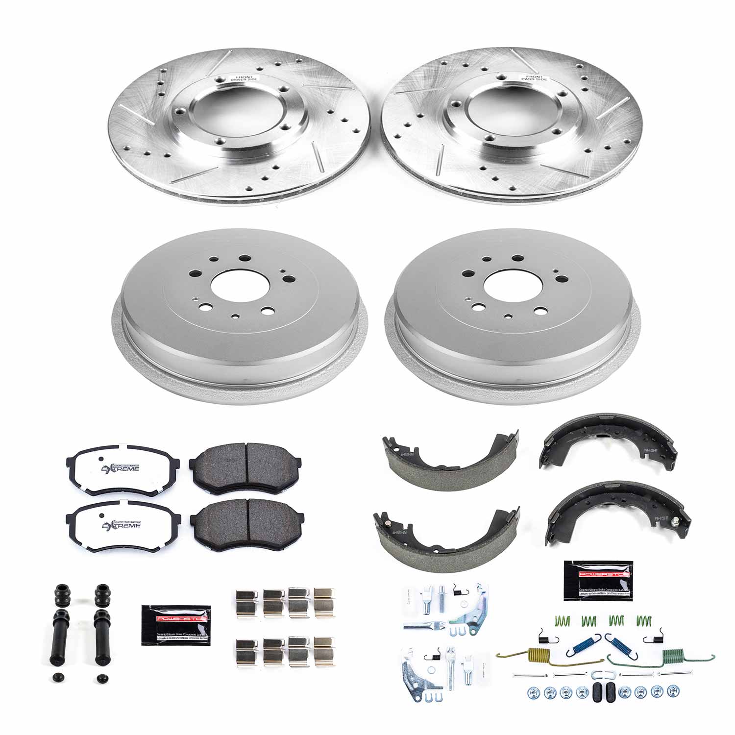 Z36 Truck Ceramic Brake Pads, Drilled + Slotted Rotors, Drum + Shoe Kit